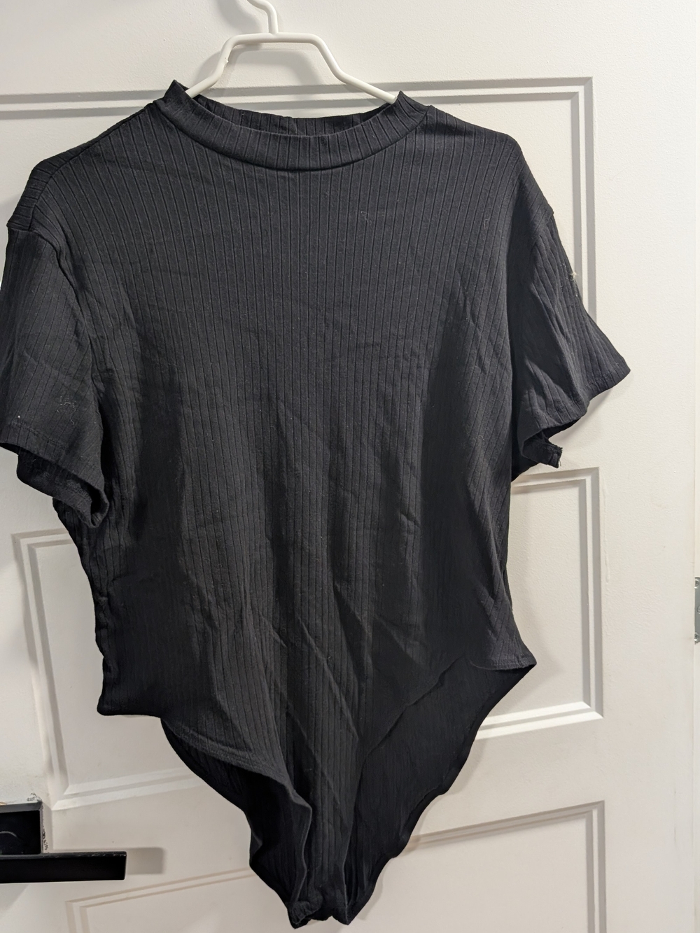 SHEIN Black Ribbed Short-Sleeve Mock Neck Bodysuit